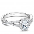 A Carver Studio white gold engagement ring with a twist band, an oval halo and 73 diamonds.