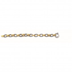 Silver And 18Kt Gold Combined Oval Links Italian Cable Bracelet With Large Spring Ring Clasp