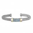 Silver And 18Kt Gold Popcorn Cuff Bracelet With Blue Topaz