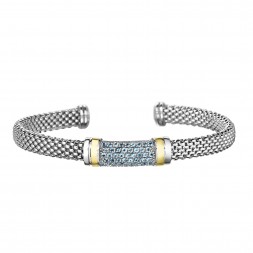 Silver And 18Kt Gold Popcorn Cuff Bracelet With Blue Topaz