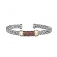 Silver And 18Kt Gold Popcorn Cuff Bracelet With Garnet