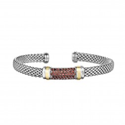 Silver And 18Kt Gold Popcorn Cuff Bracelet With Garnet
