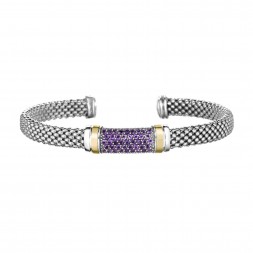 Silver And 18Kt Gold Popcorn Cuff Bracelet With Amethyst