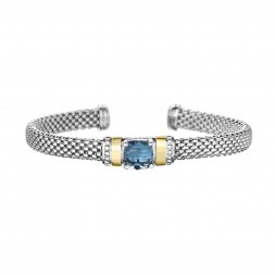 Silver And 18Kt Gold Popcorn Cuff Bracelet With Blue Topaz