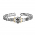 Silver And 18Kt Gold Popcorn Cuff Bracelet With Oval Green Amethyst