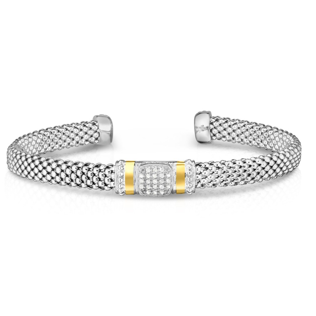 Sterling Silver And 18K Gold Popcorn Cuff With .10Ct Diamonds
