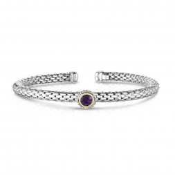 Sterling Silver And 18K Gold Popcorn Cuff Bangle With Round Amethyst
