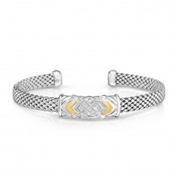 Sterling Silver And 18K Gold Popcorn Cuff  With .08Ct  Diamond X