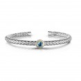 Sterling Silver And 18K Gold Popcorn Cuff Bangle With Round Blue Topaz