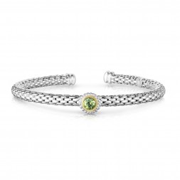 Sterling Silver And 18K Gold Popcorn Cuff Bangle With Round Peridot