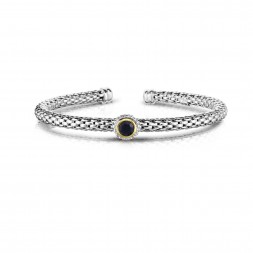 Sterling Silver And 18K Gold Popcorn Cuff Bangle With Round Black Onyx