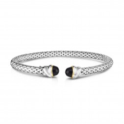 Sterling Silver And 18K Gold Popcorn Cuff Bangle With Black Onyx