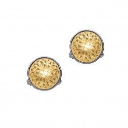 18Kt Gold And Silver Round Byzantine Cufflinks