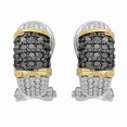Silver And 18Kt Gold Textured Curve Popcorn Post Earrings With Omega Back Clasp And Black  Diamonds