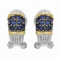 Silver And 18Kt Gold Textured Curve Popcorn Post Earrings With Omega Back Clasp And Blue Sapphires