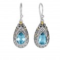 Silver And 18Kt Gold Teardrop Filigree Earrings With Blue Topaz And White Sapphires