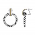 Silver And 18Kt Gold Italian Cable Medium Round Drop Earrings With Lever Back Clasp