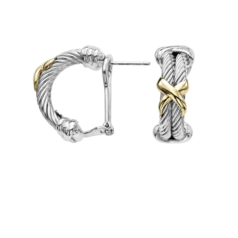 Sterling Silver & 18K Gold X Design Italian Double Cable Earrings