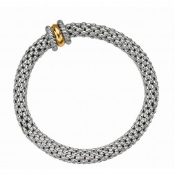 Silver And 18Kt Gold  Large Stretchable Popcorn  Bracelet