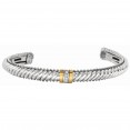 Silver And 18Kt Rhodium Finish Italian Cable Cuff Bangle With Diamonds