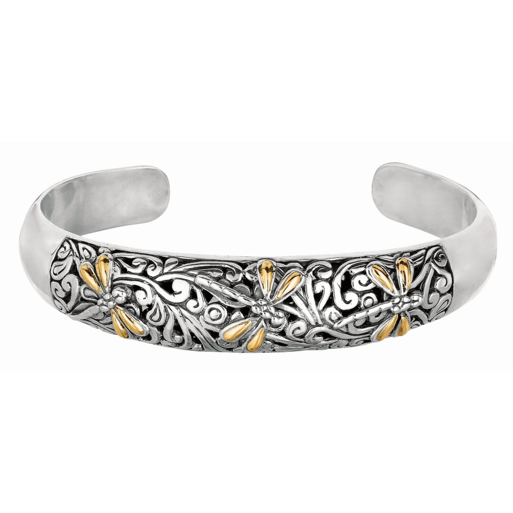 18Kt Gold And  Silver Oxidized Dragonfly Domed Cuff Bangle.