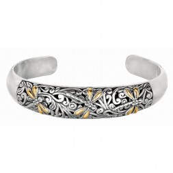 18Kt Gold And  Silver Oxidized Dragonfly Domed Cuff Bangle.