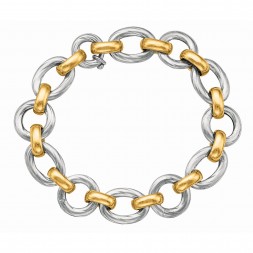 Silver And 18Kt Gold Rhodium Finish Shiny Italian Cable Link Bracelet