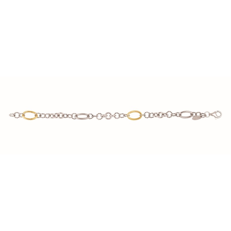 Silver And 18Kt Gold Italian Cable Link Bracelet
