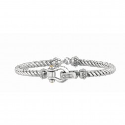 Silver And 18Kt Gold Italian Cable Hook Clasp With Diamonds