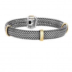 18Kt Gold & Silver 10Mm Tuscan Woven Barrel Bracelet