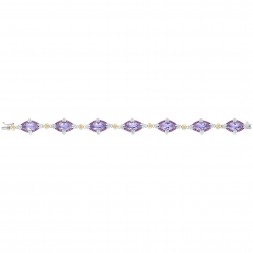 Silver And 18Kt Gold Gem Candy Marquis Bracelet  With P Ink  Amethyst, Rhodalite And White Sapphire
