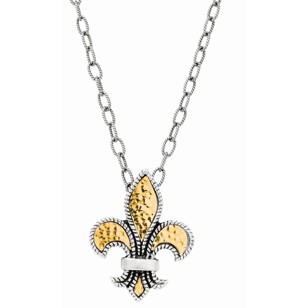 Silver And 18Kt Gold  Large Fleur De Lis Pendant