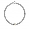 Silver And 18Kt Gold Popcorn Mesh Sculpted X 17In Necklace