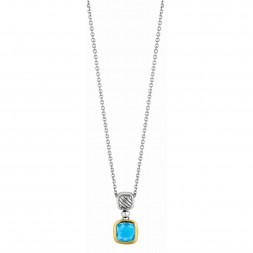Silver And 18Kt Gold Italian Cable Pendant With Blue Topaz