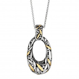 Silver And 18Kt Gold Bamboo Leave Pendant  On 18In Chain