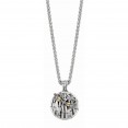 Silver And 18Kt Gold  25Mm Round Dragonfly Bamboo Pendant On   18In Chain