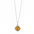Silver And 18Kt Gold Gem Candy Cushion Whisky Quartz And Diamonds Pendant With Woven F Inish On 18 In Cha In