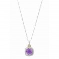 Silver And 18Kt Gold Popcorn Pendant With Large Square Cushion Amethyst And Diamonds On 18In Chain