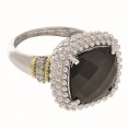 Silver And 18Kt Gold Popcorn Ring With Large Square Cushion Black Onyx And Diamonds