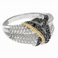 Silver And 18Kt Gold  Textured Graduated Popcorn Ring With Black Diamonds