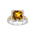 Silver And 18Kt Gold Gem Candy Square Ring With Cushion  Citr Ine And Diamonds
