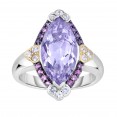 Silver And 18Kt Gold Gem Candy Marquis Ring  With P Ink Amethyst, Rhodalite And White Sapphire