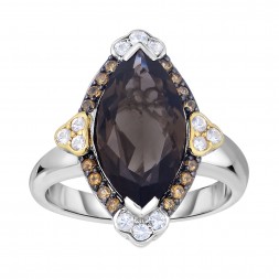 Silver And 18Kt Gold Gem Candy Marquis Ring  With Smokey Quartz,Citr Ine And White Sapphire