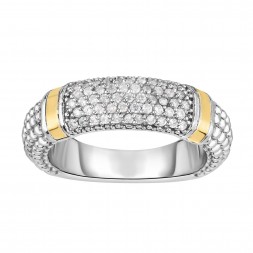 Silver And 18Kt Gold Popcorn Ring With Diamonds