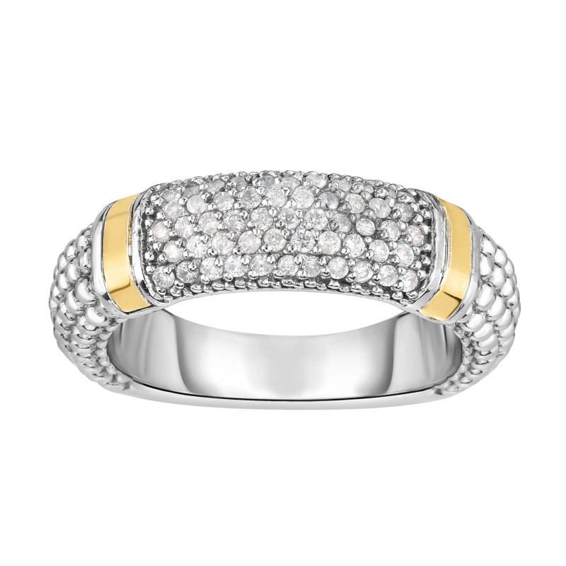 Silver And 18Kt Gold Popcorn Ring With Diamonds