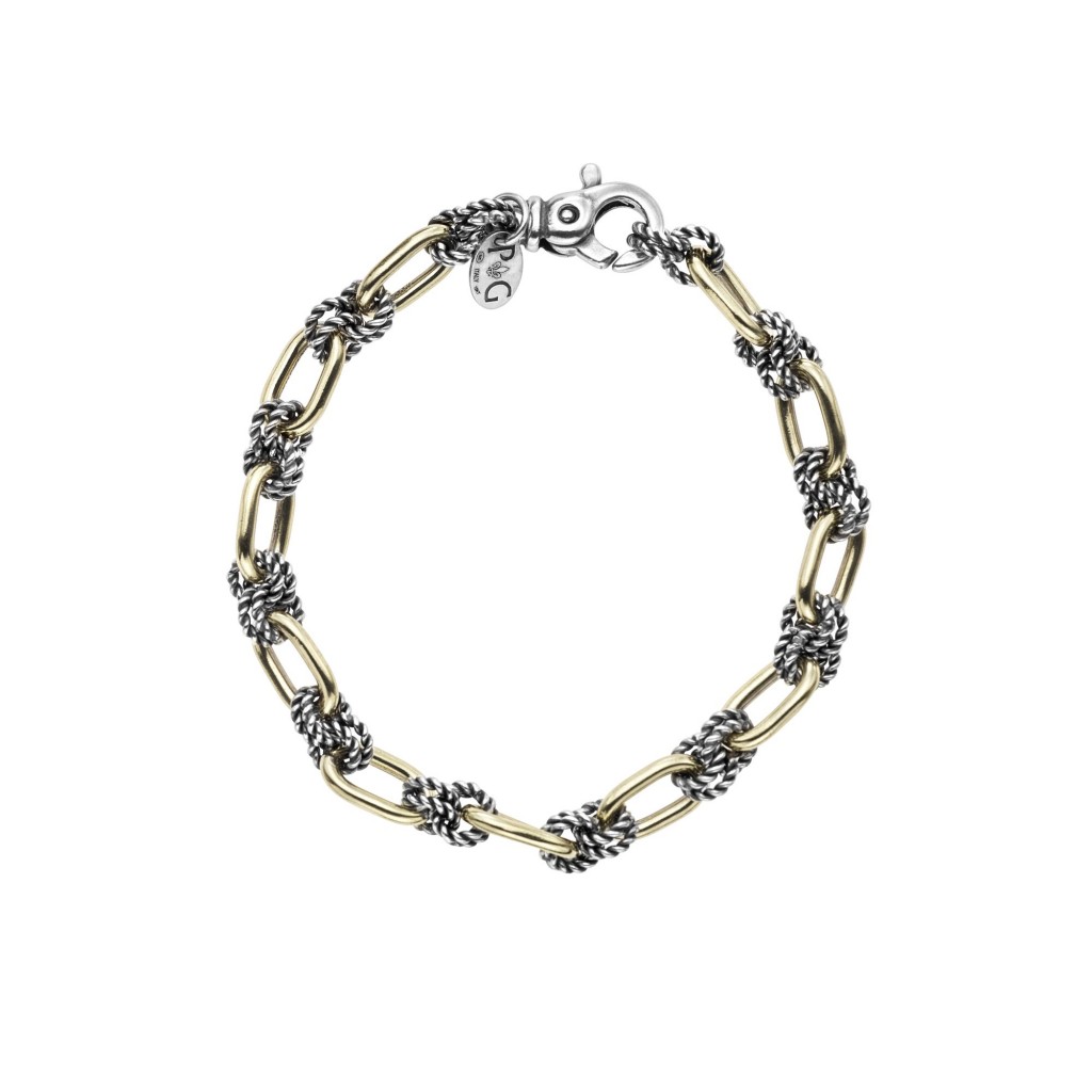 Sterling Silver And 18K Gold Oval & Knot Antique Link Bracelet