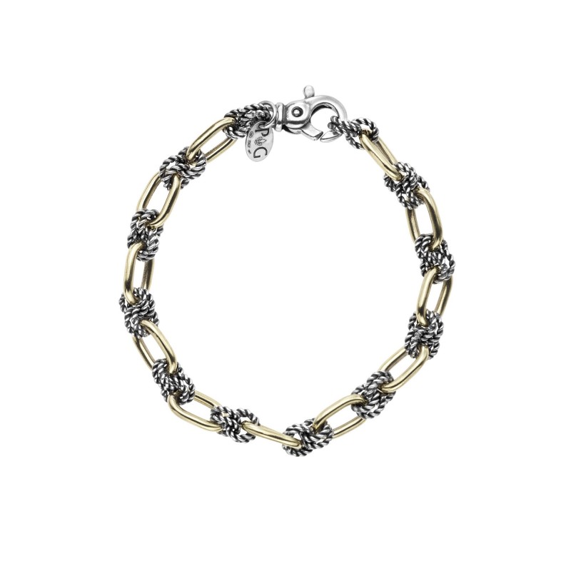 Sterling Silver And 18K Gold Oval & Knot Antique Link Bracelet