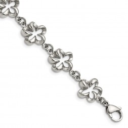 Stainless Steel Polished Flower Link 7.5in Bracelet