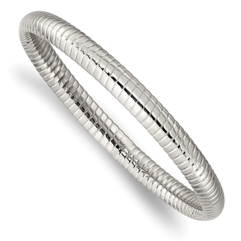 Stainless Steel Polished and Textured Hollow Slip-on Bangle
