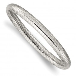 Stainless Steel Polished and Textured Hollow Slip-on Bangle